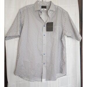 Thomas Dean Men's Button Down Shirt Short Sleeve Red‎ White Blue Size Large NEW